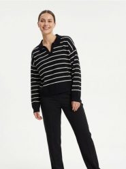 Sweter w paski z kołnierzykiem - czarny. Czarne swetry Sinsay, l, bez wzorów, bez ramiączek. Za 49.99 zł.