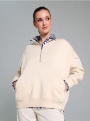 Bluza ze stójką - kremowy. Białe bluzy Sinsay, l, bez wzorów, bez ramiączek, bez kaptura. Za 35.99 zł.