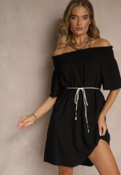 Czarna Sukienka Hiszpanka z Bawełną i Wiskozą Ozdobiona Sznurkiem Lilarelle. Czarne sukienki Renee, na co dzień, s, bez wzorów, z bawełny, eleganckie, bez kołnierzyka, bez ramiączek, mini, z odkrytymi ramionami. W wyprzedaży za 47.99 zł.