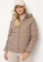 Ciemnobeżowa Pikowana Kurtka ze Ściągaczem w Pasie i Odpinanym Kapturem Valentissa. Brązowe kurtki Born2be, l, bez wzorów, z jeansu, klasyczne. Za 179.99 zł.