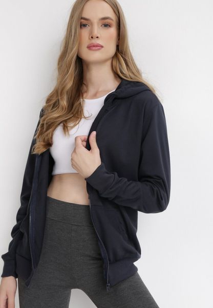 Granatowa Bluza z Kapturem Zapinana na Suwak Argis. Niebieskie bluzy Born2be, s, bez wzorów, z dzianiny, z kapturem. Za 49.99 zł.