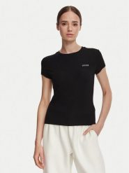 Guess T-Shirt V6YI24 K4787 Czarny Slim Fit. Czarne t-shirty Guess, xl, z aplikacjami, z lyocellu, bez kołnierzyka, bez ramiączek. Za 174.99 zł.