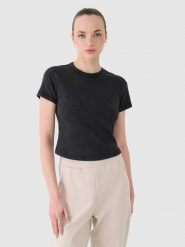 4F T-shirt slim z prążkowanej dzianiny damski - czarny S. Czarne t-shirty 4f, s, bez wzorów, z bawełny, klasyczne, bez kołnierzyka, bez ramiączek. W wyprzedaży za 49.99 zł.