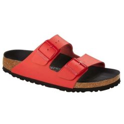 Klapki damskie Birkenstock Arizona BS Birko-flor. Czerwone klapki Birkenstock, bez wzorów, z materiału, eleganckie, bez obcasa, bez zapięcia. Za 287.00 zł.