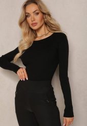 Czarny Dopasowany Sweter z Prążkowanej Dzianiny Bionessa. Czarne swetry Renee, l, bez wzorów, z dzianiny, casualowe, bez ramiączek. W wyprzedaży za 51.99 zł.