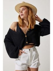 Happiness Istanbul Kardigan w kolorze czarnym rozmiar: onesize. Czarne swetry Happiness Istanbul, bez wzorów, ze splotem, bez ramiączek. Za 56.93 zł.