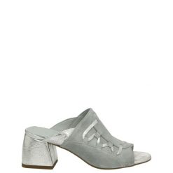 ZAMSZOWE KLAPKI NA OBCASIE 5205 GREY. Szare klapki Venezia, bez wzorów, ze skóry, bez obcasa, na obcasie, bez zapięcia. Za 159.00 zł.
