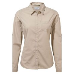 Koszula podróżnicza damska Craghoppers Kiwi II LS Shirt. Białe koszule Craghoppers, bez wzorów, sportowe, bez kołnierzyka, bez ramiączek. Za 219.99 zł.