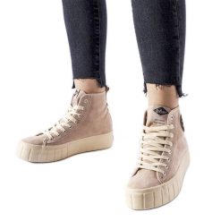 Beżowe trampki Lee Cooper LCJ-22-31-1434L beżowy. Brązowe trampki bez wzorów, młodzieżowe, bez zapięcia. Za 160.98 zł.