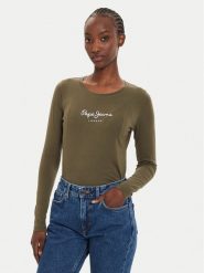 Pepe Jeans Bluzka New Virginia PL505203 Zielony Slim Fit. Zielone bluzki Pepe Jeans, s, bez wzorów, z bawełny, bez kołnierzyka, bez ramiączek. Za 99.99 zł.