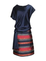 HEXELINE Sukienka w kolorze granatowym ze wzorem rozmiar: 36. Brązowe sukienki HEXELINE, bez wzorów, bez kołnierzyka, bez ramiączek, midi. Za 409.00 zł.