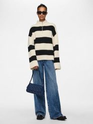 Pieces Sweter "Nalini" w kolorze kremowo-czarnym rozmiar: XL. Brązowe swetry Pieces, xl, bez wzorów, ze splotem, bez ramiączek. Za 110.04 zł.