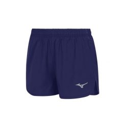 Szorty damskie Mizuno MZNRB Split. Niebieskie szorty sportowe Mizuno, bez wzorów, z materiału, do biegania. Za 213.00 zł.