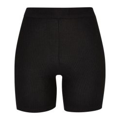 Szorty Damskie Z Dzianiny W Prążki. Czarne szorty Urban Classics, bez wzorów, z dzianiny, sportowe. Za 122.99 zł.