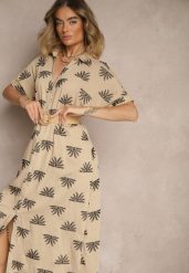 Beżowa Wiskozowa Sukienka o Koszulowym Kroju z Haftem i Paskiem z Klamrą Lioessa. Brązowe sukienki Renee, na co dzień, l, bez wzorów, z wiskozy, eleganckie, bez kołnierzyka, bez ramiączek, maxi, kopertowe. W wyprzedaży za 127.99 zł.
