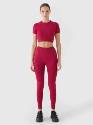 4F Legginsy trekkingowe w kolorze czerwonym rozmiar: M/L. Czerwone legginsy 4f, l, bez wzorów, z materiału, z podwyższonym stanem, outdoorowe. Za 78.66 zł.