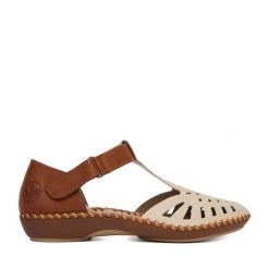 Sandały Rieker. Brązowe sandały Rieker, bez wzorów, bez obcasa, na płaskiej podeszwie, bez zapięcia. Za 319.99 zł.