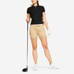 Spodenki do golfa chino damskie Inesis MW500. Brązowe spódnice INESIS, bez wzorów, z bawełny, sportowe. Za 69.99 zł.