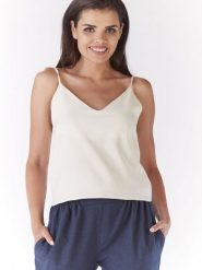 Bluzka Model A190 Ecru - awama. Bluzki Awama, xxl, bez wzorów, z elastanu, eleganckie, bez kołnierzyka, bez ramiączek. Za 146.96 zł.