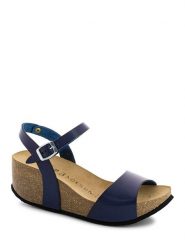 BACKSUN Skórzane sandały "Hong Kong" w kolorze granatowym na koturnie rozmiar: 40. Niebieskie sandały Backsun, bez wzorów, z otwartym noskiem, bez obcasa, na koturnie, bez zapięcia. Za 152.99 zł.