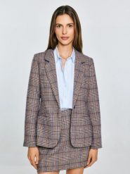 Marynarka damska z dodatkiem wełny w kratę Linneta 000. Czerwone marynarki i żakiety BIG STAR, l, bez wzorów, z denimu, eleganckie, bez ramiączek. Za 359.99 zł.