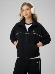 4F Bluza dresowa regular bez kaptura damska - czarna XL. Czarne bluzy 4f, xl, bez wzorów, z bawełny, klasyczne, bez ramiączek, bez kaptura. Za 179.99 zł.