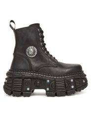 NEW ROCK Botki M-OVERZTANK001-C1 Czarny. Czarne botki NEW ROCK, bez wzorów, ze skóry, rockowe, bez obcasa, na koturnie, bez zapięcia. Za 1,229.00 zł.