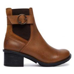 Botki Fly London. Brązowe botki Fly London, bez wzorów, bez obcasa, na słupku, bez zapięcia. Za 769.99 zł.