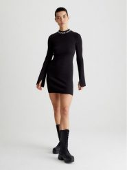 Calvin Klein Sukienka dzianinowa w kolorze czarnym rozmiar: M. Czarne sukienki Calvin Klein, m, bez wzorów, z bawełny, bez kołnierzyka, bez ramiączek, mini. Za 247.11 zł.