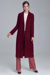 Bordowy Elegancki Długi Płaszcz Dwurzędowy. Czerwone płaszcze Nife, l, bez wzorów, z materiału, eleganckie, bez kaptura. Za 379.90 zł.