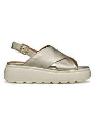 Geox Skórzane sandały "Spherica EC4" w kolorze złotym na koturnie rozmiar: 38. Żółte sandały Geox, bez wzorów, z otwartym noskiem, bez obcasa, na koturnie, bez zapięcia. Za 260.99 zł.