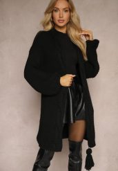 Czarny Kardigan Niezapinany z Warkoczowym Splotem Lotissa. Czarne swetry Renee, bez wzorów, ze splotem, eleganckie, bez ramiączek. W wyprzedaży za 119.99 zł.