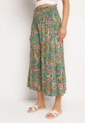 Zielone Bawełniane Spodnie Kuloty z Wzorem Paisley Tarrisa. Zielone jeansy Born2be, bez wzorów, z bawełny, eleganckie. W wyprzedaży za 33.99 zł.