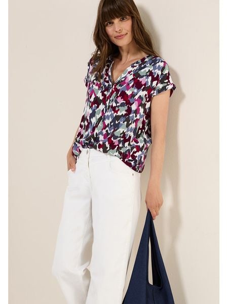 Cecil Bluzka w kolorze fioletowo-miętowo-białym rozmiar: XL. Różowe bluzki Cecil, s, bez wzorów, z wiskozy, klasyczne, bez kołnierzyka, bez ramiączek. Za 100.52 zł.