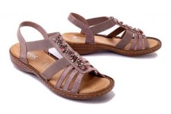RIEKER 60818-31 rosa, sandały damskie. Czerwone sandały Rieker, bez wzorów, bez obcasa, na koturnie, bez zapięcia. Za 289.90 zł.