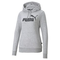 Damska bluza Essentials z kapturem i logo PUMA Light Gray Heather. Czarne bluzy Puma, na zimę, l, bez wzorów, klasyczne, bez ramiączek, z kapturem. Za 186.00 zł.