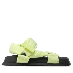 Sandały Tommy Jeans. Zielone sandały Tommy Jeans, bez wzorów, z jeansu, bez obcasa, na płaskiej podeszwie, bez zapięcia. Za 279.99 zł.