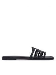 Tommy Hilfiger Klapki Th Script Flat Mule Lth FW0FW09368 Czarny. Czarne klapki Tommy Hilfiger, bez wzorów, ze skóry, bez obcasa, bez zapięcia. Za 409.99 zł.
