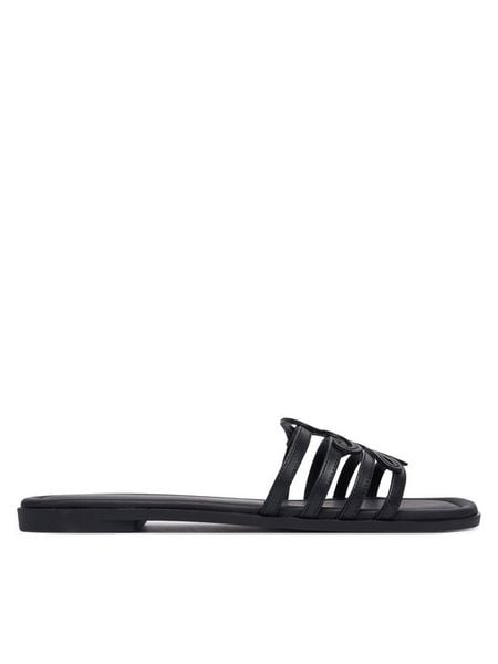 Tommy Hilfiger Klapki Th Script Flat Mule Lth FW0FW09368 Czarny. Czarne klapki Tommy Hilfiger, bez wzorów, ze skóry, bez obcasa, bez zapięcia. Za 409.99 zł.