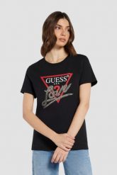 GUESS Сzarny t-shirt Love Tee. Czarne t-shirty Guess, s, z aplikacjami, bez kołnierzyka, bez ramiączek. W wyprzedaży za 126.99 zł.