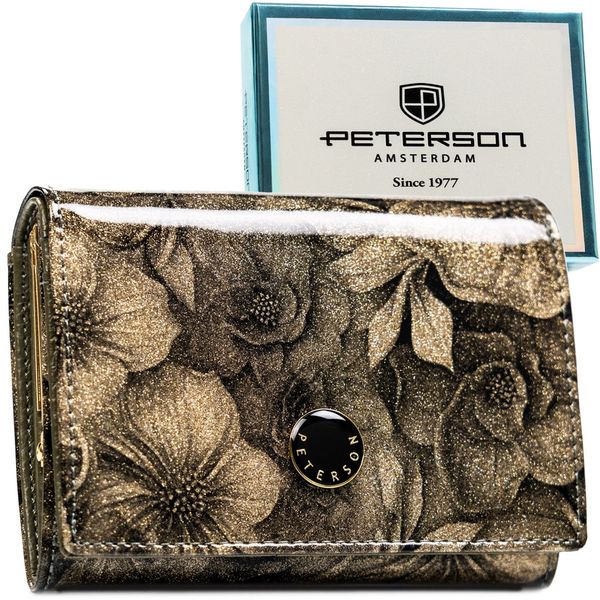 Portfel damski Peterson PTN PS445-FDS złoty. Żółte portfele Peterson, bez wzorów, ze skóry. Za 95.99 zł.
