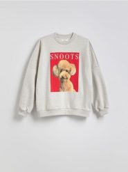 Bluza z nadrukiem - jasnoszary. Szare bluzy Reserved, l, bez wzorów, z bawełny, bez kaptura. Za 119.99 zł.