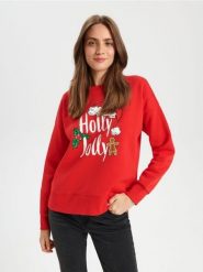 Bluza - czerwony. Czerwone bluzy bez kaptura Sinsay, l, bez wzorów, z dzianiny, bez kaptura. Za 39.99 zł.