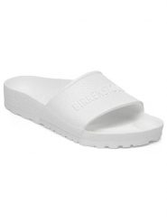 Birkenstock Klapki "Barbados" w kolorze białym rozmiar: 38. Białe klapki Birkenstock, bez wzorów, klasyczne, z otwartym noskiem, bez obcasa, bez zapięcia. Za 113.99 zł.