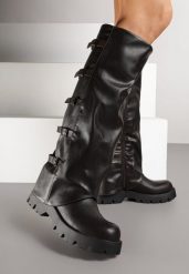 Brązowe Kozaki w Typie Biker Ozdobione Klamrami Latenea. Brązowe kozaki Born2be, z aplikacjami, z jeansu, eleganckie, bez obcasa, na obcasie, bez zapięcia. Za 179.99 zł.