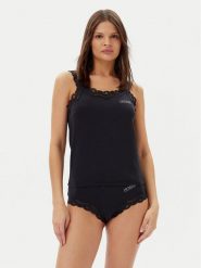 Guess Piżama O5RG04 KBBU1 Czarny Regular Fit. Czarne piżamy Guess, s, z aplikacjami, z bawełny, bez kołnierzyka, bez ramiączek. Za 229.99 zł.