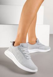 Szare Buty Sportowe Sneakersy z Tłoczonym Wzorem Amosira. Szare buty sportowe lifestyle Renee, na wiosnę, bez wzorów, z jeansu, bez zapięcia, trekkingowe. W wyprzedaży za 67.99 zł.