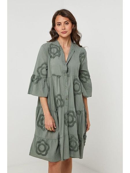 Lin Passion Lniana sukienka w kolorze khaki rozmiar: 36/38. Brązowe sukienki Lin Passion, na co dzień, z aplikacjami, ze lnu, klasyczne, bez kołnierzyka, bez ramiączek, mini, proste. Za 127.05 zł.