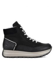 Rieker Botki N4008-00 Czarny. Czarne botki Rieker, bez wzorów, bez obcasa, na płaskiej podeszwie, bez zapięcia. Za 265.99 zł.