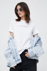 Calvin Klein Jeans t-shirt bawełniany kolor biały. Białe t-shirty Calvin Klein Jeans, l, bez wzorów, z bawełny, bez kołnierzyka, bez ramiączek. Za 139.99 zł.